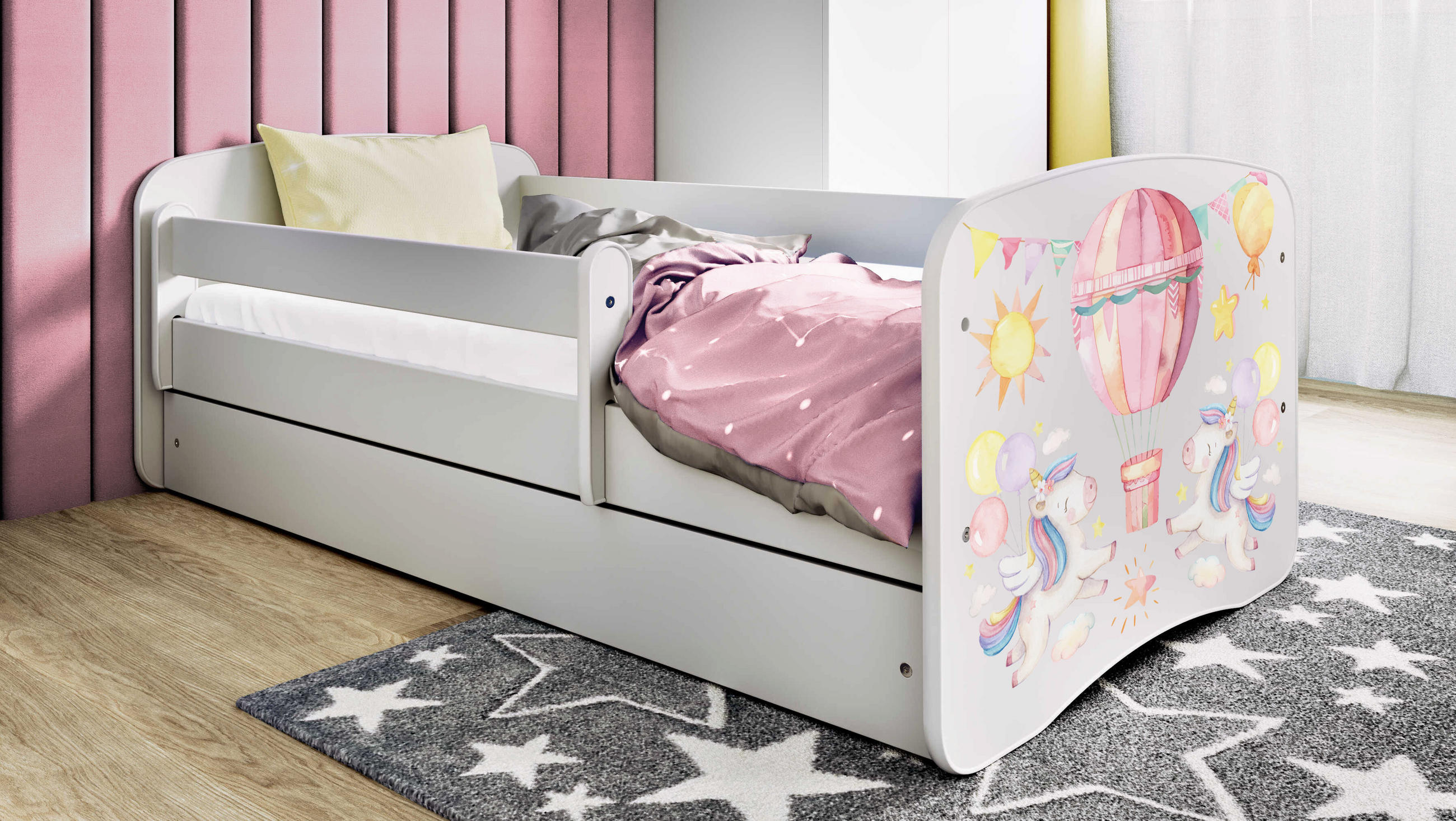 KINDERBETT Ballon mit Schublade 140/70 80/61/144 - Weiß, Holzwerkstoff (80/140cm) - RAUMHIRSCH FURNITURE