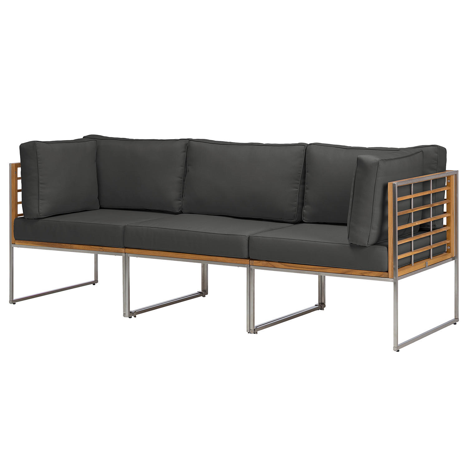 LOUNGESOFA - 3-teilig - Webstoff / Teak massiv - Anthrazit, Holz/Textil (210/74/70cm) - home24
