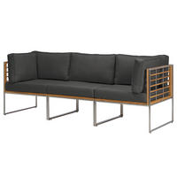 LOUNGESOFA - 3-teilig - Webstoff / Teak massiv - Anthrazit, Holz/Textil (210/74/70cm) - home24