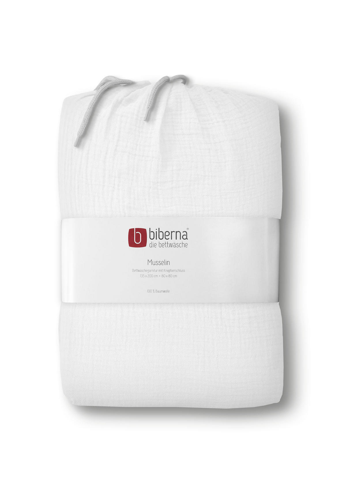 BETTWÄSCHE-GARNITUR Musselin UNI weiss, 135x200 cm + 80x80 cm - Weiß, Textil (135/200cm) - biberna