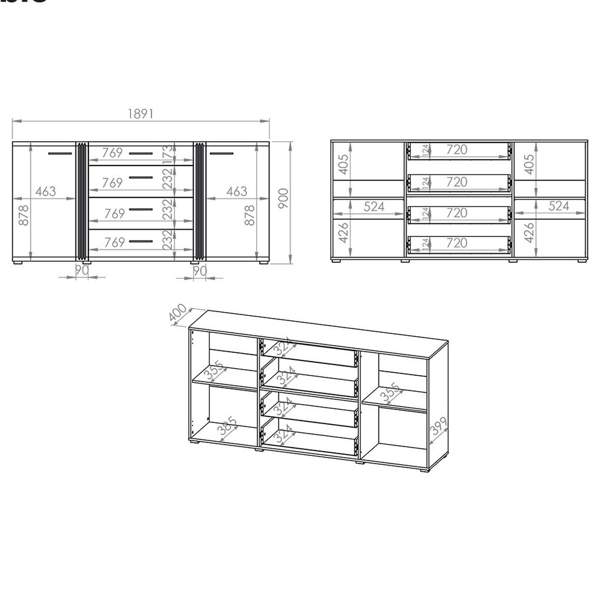 SIDEBOARD Akron-131 - Weiß, Holzwerkstoff (190/90/42cm) - Lomado