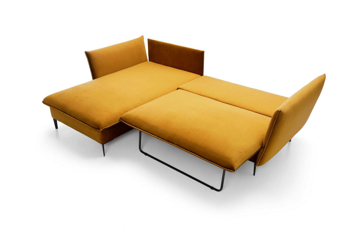 ECKSOFA SOLE Gelb Plüsch-Stoff mit Schlaffunktion - Gelb, Holz (258/167cm) - MASSENO