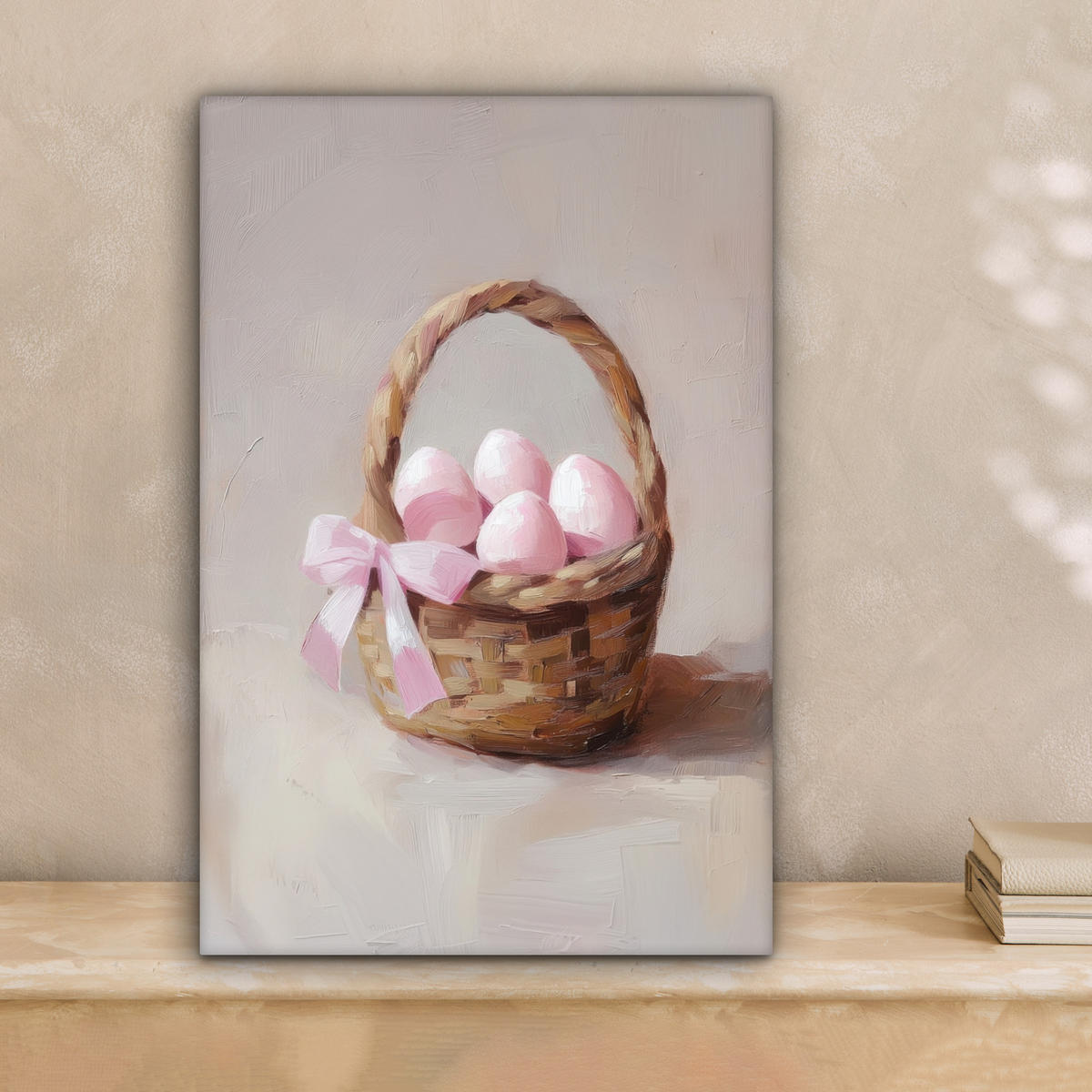 LEINWANDBILD Korb - Eier - Rosa Deko Wohnzimmer 20x30 cm - Beige, Textil (20/30cm) - MuchoWow