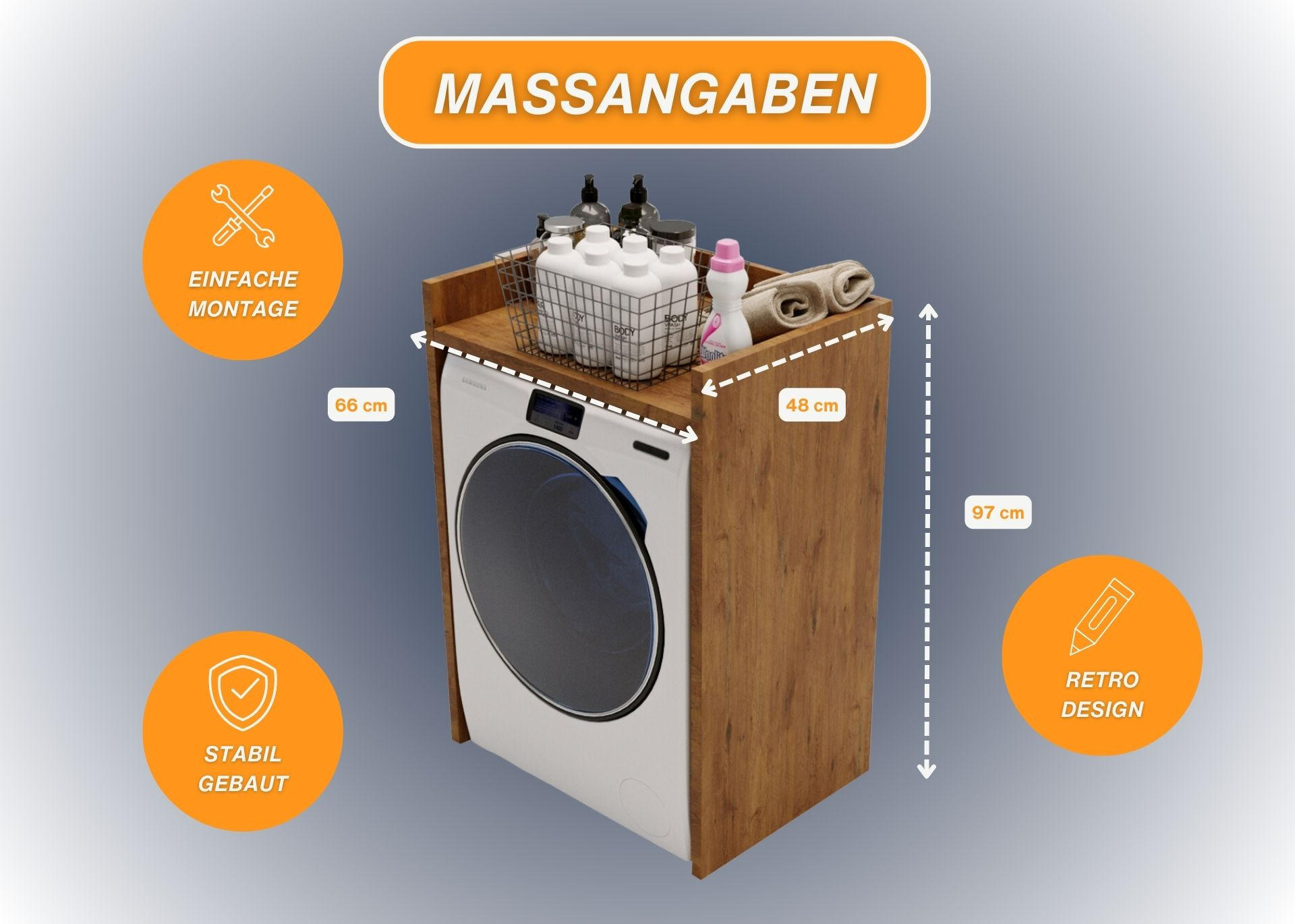 WASCHMASCHINENSCHRANK Retro 66/97/48cm - Braun, Holzwerkstoff (66/97/48cm) - CraftPAK