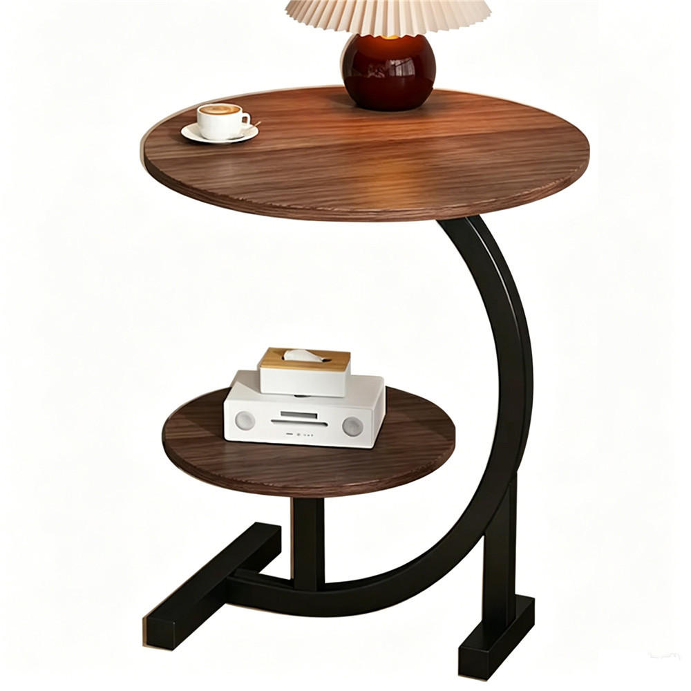 BEISTELLTISCH rund 2 Ebenen Couchtisch Sofatisch Wohnzimmer - Braun, Holz (40/40/60cm) - Kaket
