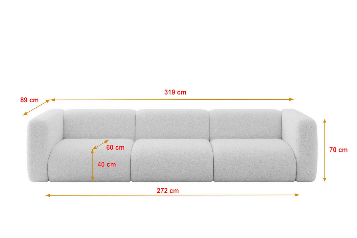 MODULÁRNÍ pohovka MIRA-S2, 3místná, 319 × 89 × 70 cm, světle šedá, bouclé - černá/stříbrná, kompozitní dřevo/textil (319/70/89cm) - ALTDECOR