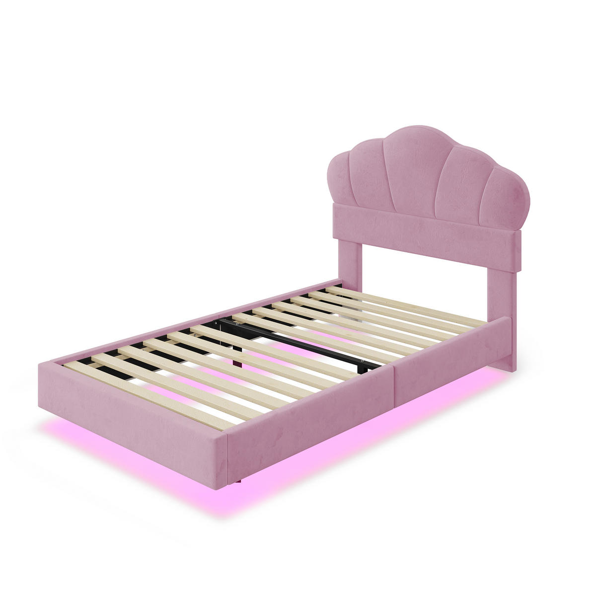 KINDERBETT 90/200 cm DE-01825, in Rosa, mit Wolken-Kopfteil und LED - Pink, Metall (90/200cm) - ComfortXL