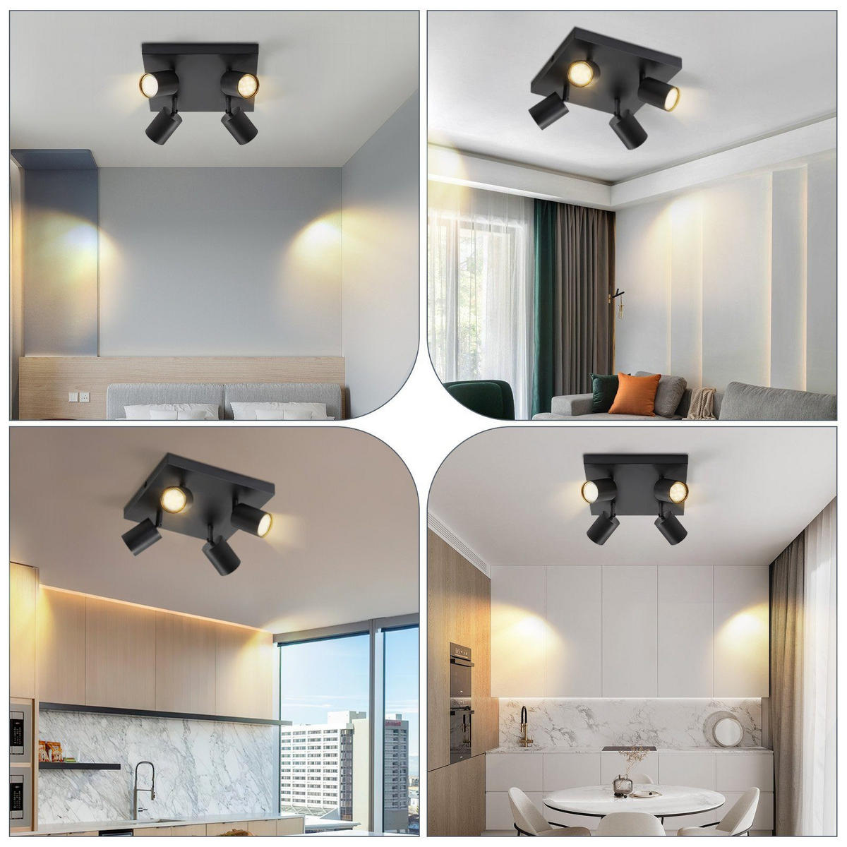 STRAHLER Harold 4-flammig 25/25/14 cm - Schwarz, Metall (25/25/14cm) - Nettlife