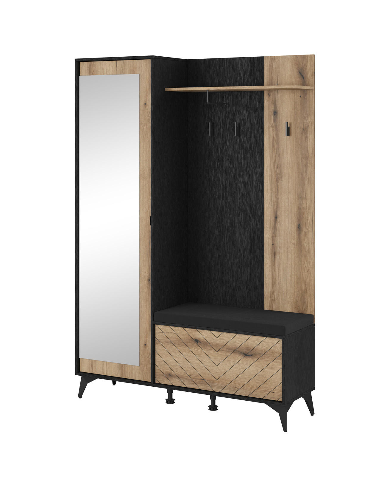 Ravio Garderobe Eiche, Schwarz 131x192x40 cm