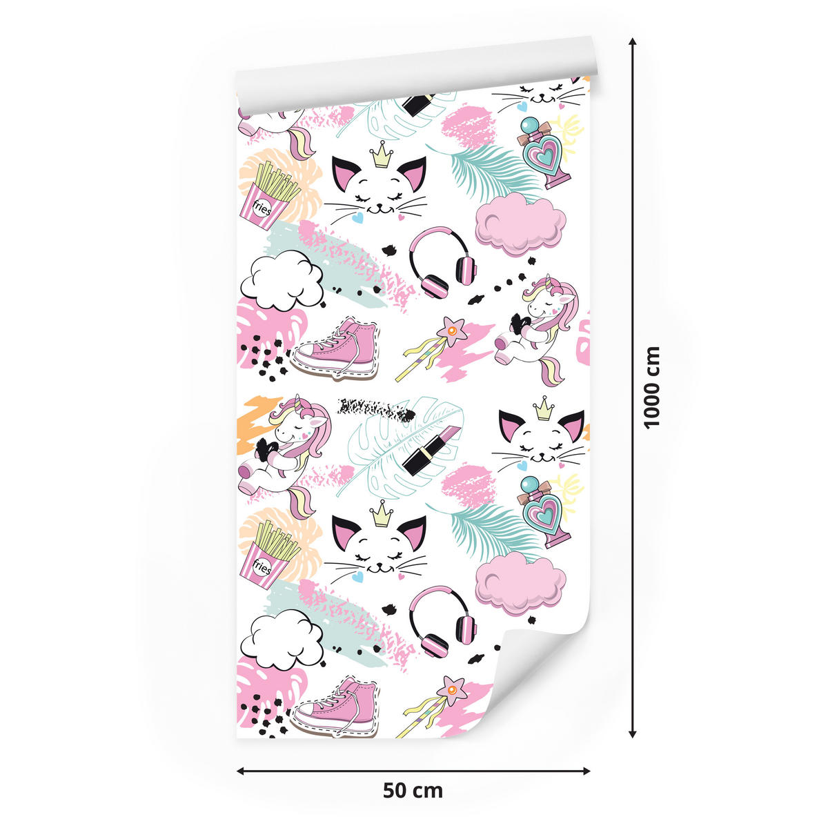 VLIESTAPETE Einhörner und Katzen – Rosa, Mint, Weiß – 50x1000 cm - Rosa/Weiß, Papier (50/1000cm) - Muralo