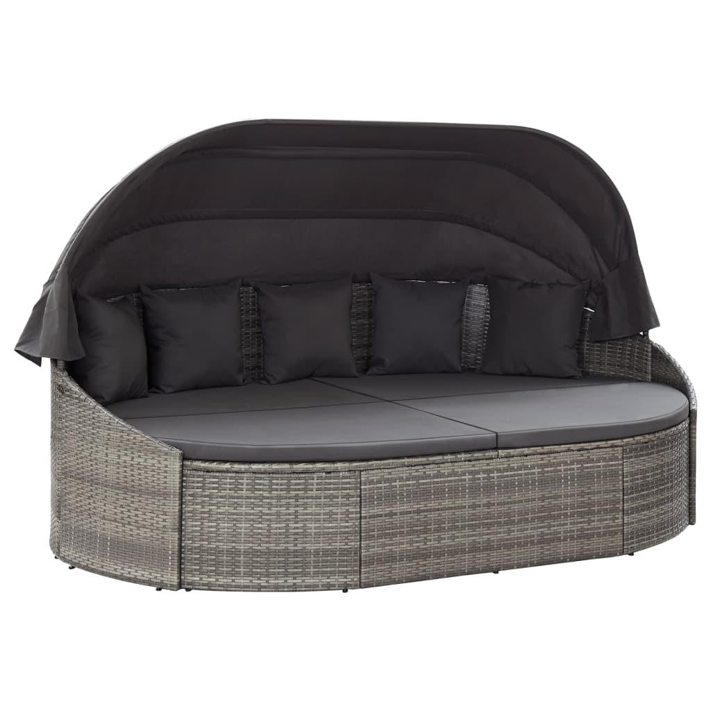 OUTDOOR-LOUNGEBETT Mit Dach Grau - Grau, Kunststoff (145/141/230cm) - vidaXL