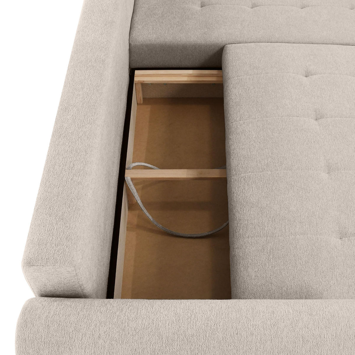 ECKSCHLAFSOFA Dallas mit Bettkasten, 255 cm, Beige, rechts, Velour-Stoff - Cappuccino, Textil (255/175cm) - Beautysofa