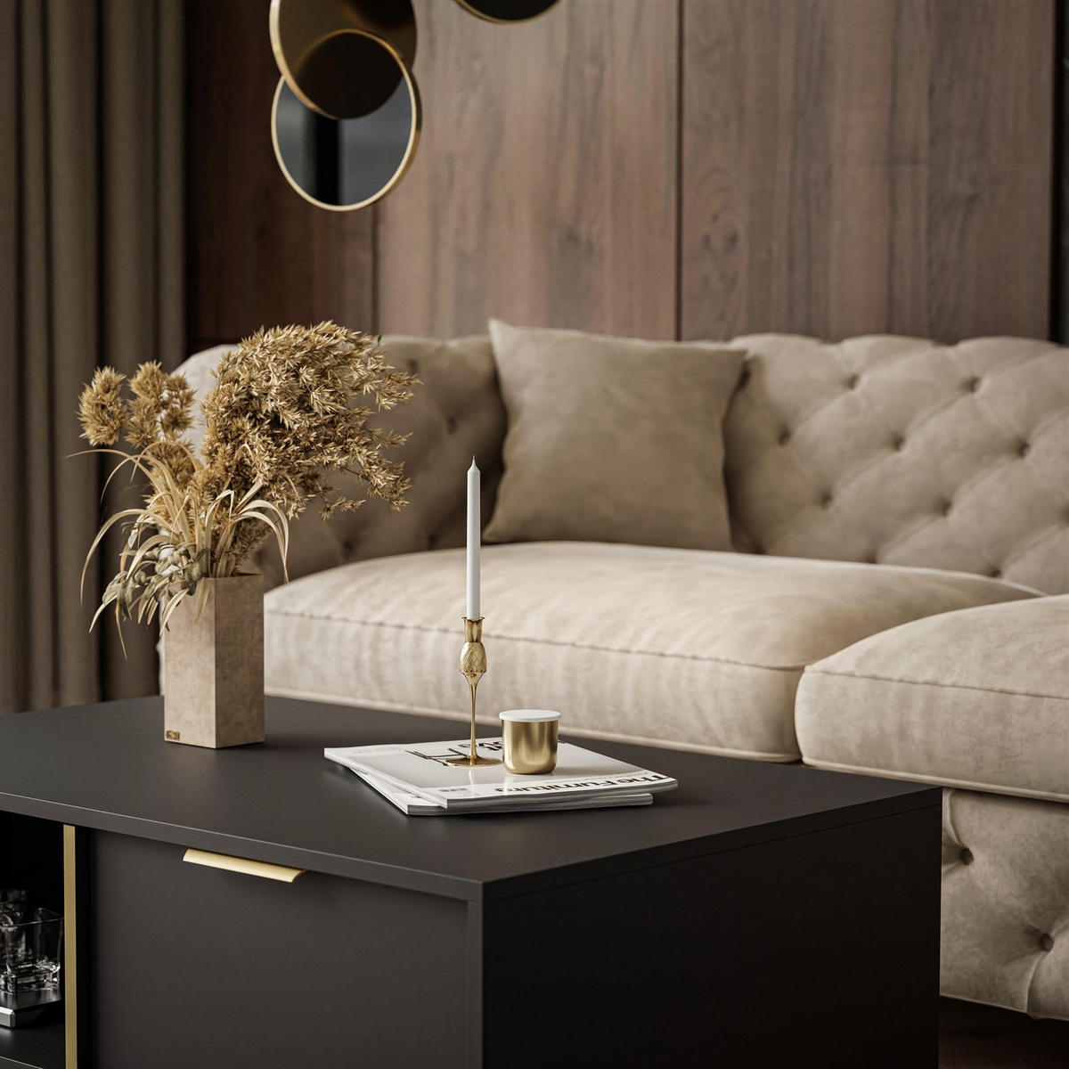 COUCHTISCH LARETTO mit Schublade anthrazit - Schwarz, Holzwerkstoff (60/97/44.4cm) - Lookway