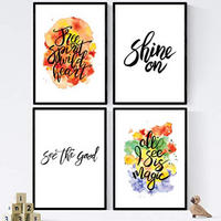 POSTER Set mit 4 Nachrichten glücklich und bunt ‚Twinkle‘ A4 Schwarzer Rahmen - Schwarz, Papier (29.7/3cm) - Nacnic