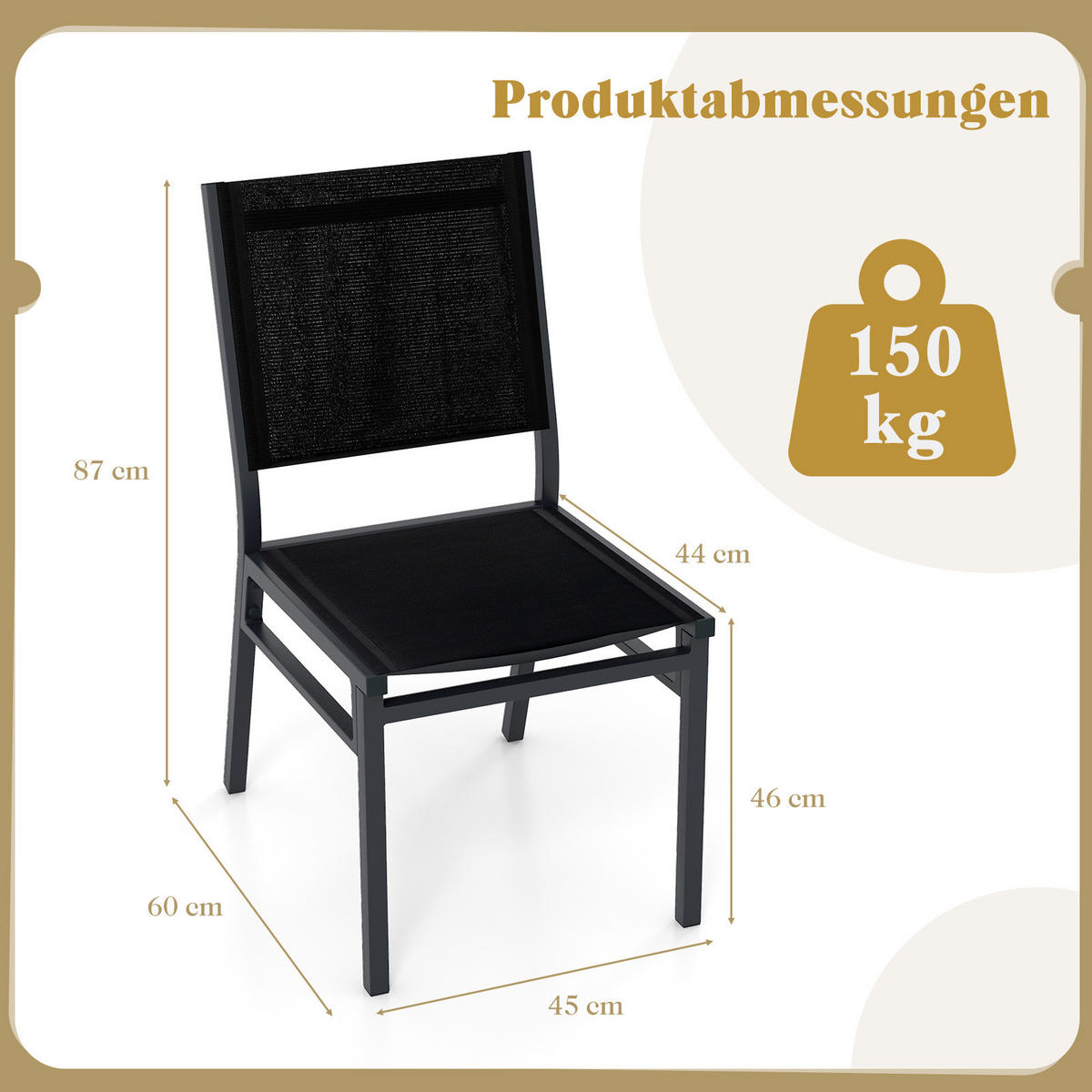 TERRASSENSTUHL Schwarz - Schwarz, Metall (45/87/60cm) - COSTWAY