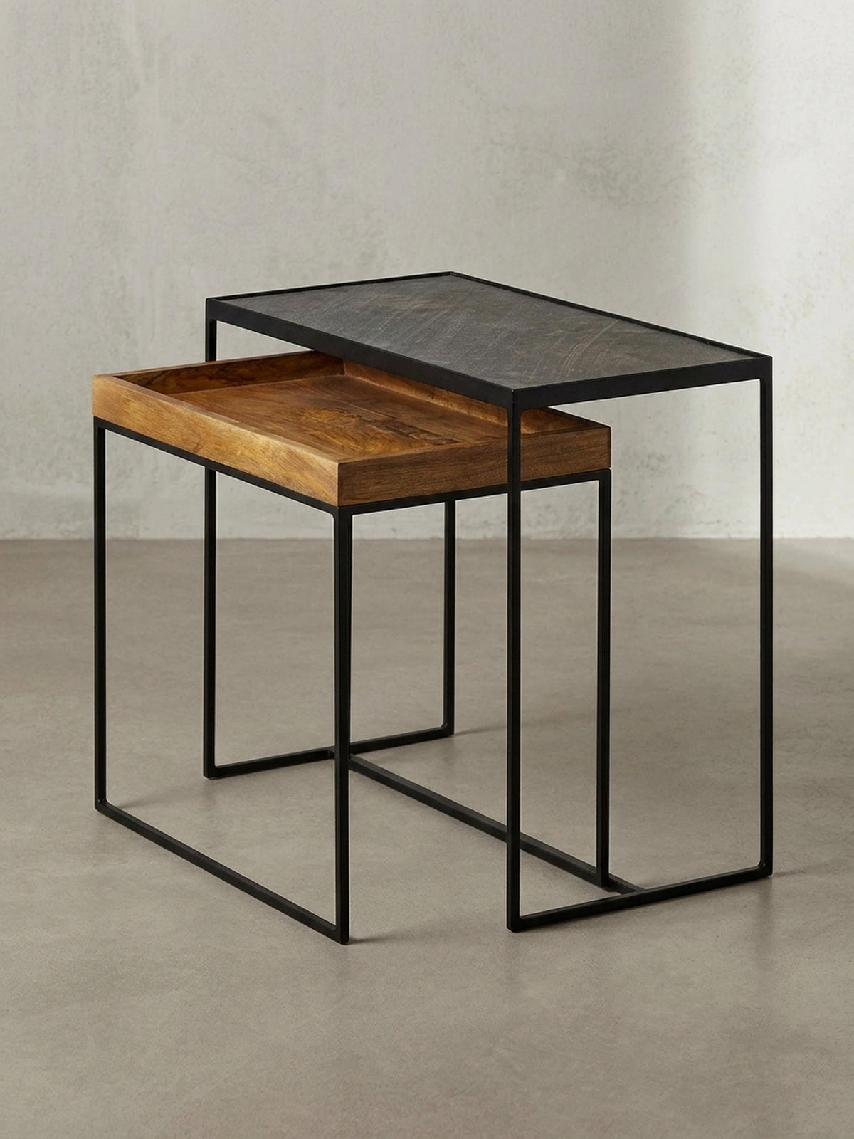 BEISTELLTISCH Set – Mango Massivholz Eisen Anthrazit Braun Industrial - Schwarz/Braun, Holz/Metall (30/60/50cm) - KADIMA DESIGN