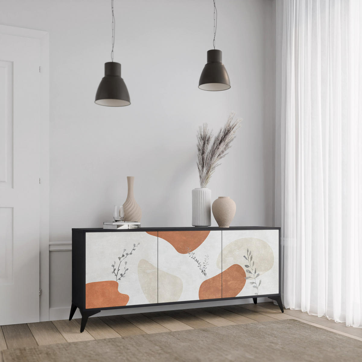 SIDEBOARD TRANQUIL TWIG, Eicheneffekt, 164,5x42x77,5 cm, 3 Türen - Eichefarben/Buchefarben, Holzwerkstoff/Buchenholz (164.5/77.5/42cm) - SpaceRebels