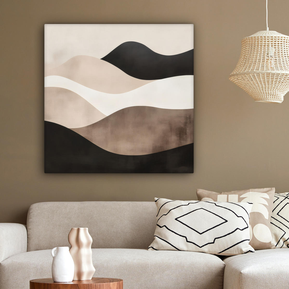 LEINWANDBILD Abstrakt - Landschaft - Wellen - Cremefarben 90x90 cm - Cappuccino, Textil (90/90cm) - MuchoWow