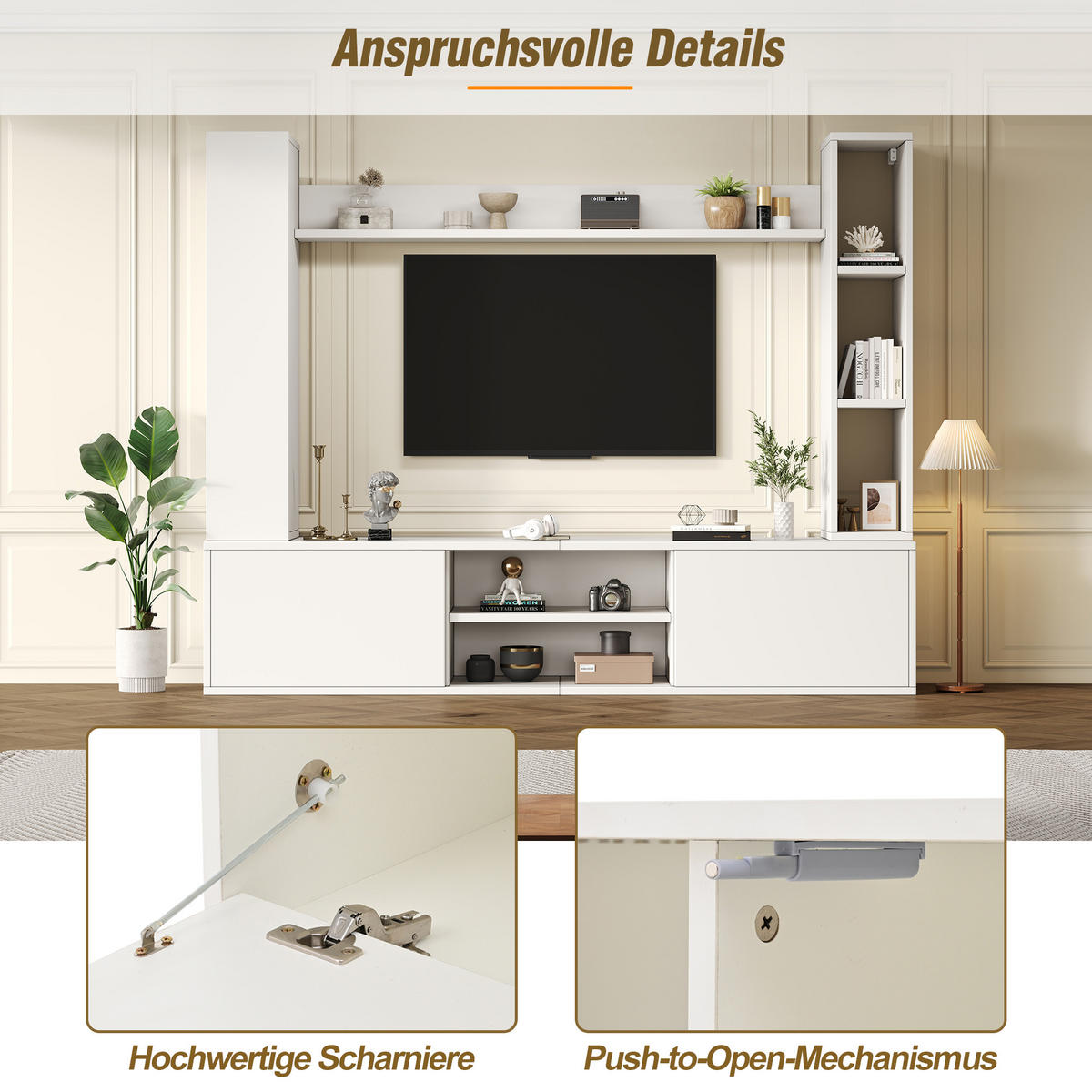 WOHNWAND 4-teilig LED TV-Board Regal Weiß 180cm - Weiß, Holzwerkstoff (180/33.5/35cm) - FLIEKS