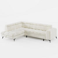 ECKSOFA CANDY CANE Links Creme Velours-Stoff mit Schlaffunktion und Bettkasten - Creme, Textil (264/192cm) - Barchello
