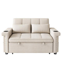 SCHLAFSOFA 2-Sitzer, Beige, Chenille, LED, USB/Type-C - Beige, Textil (141.5/90/145cm)