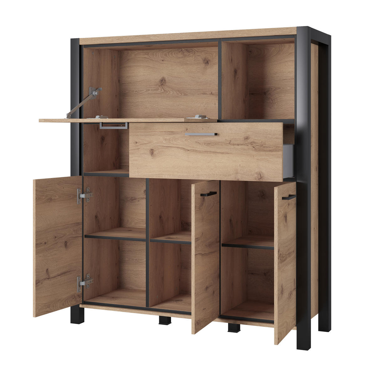 HIGHBOARD ATTIVO 120/140/41 cm mit 1 Schubladen und 3 Türen Eichefarben - Eichefarben, Holzwerkstoff (120/140/41cm) - MASSENO