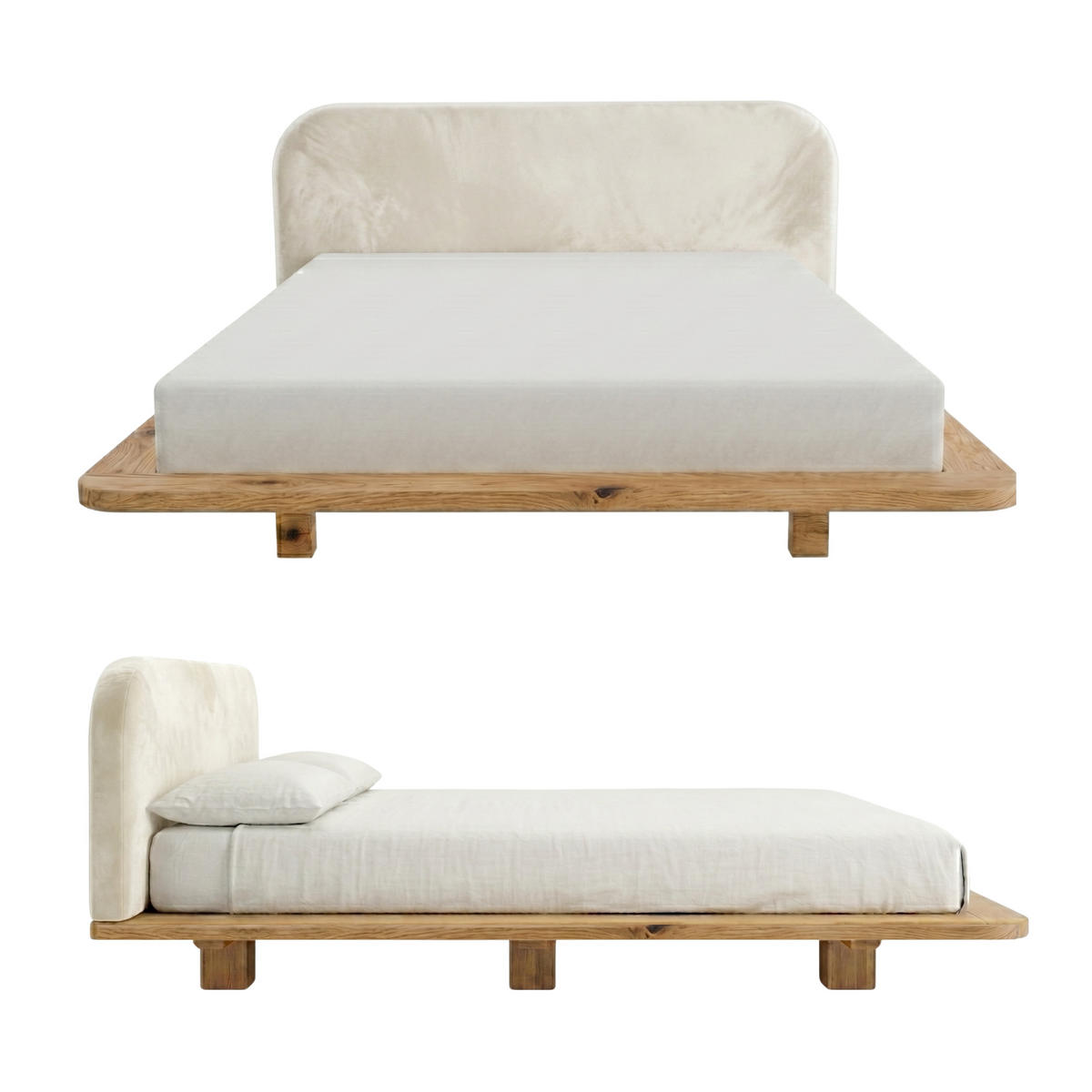MASSIVHOLZBETT Eyko BORA, 200/200, Wildeiche - lackiert, Samt-Kopfteil Ecru - Ecru/Eichefarben, Holz/Textil (200/200cm)