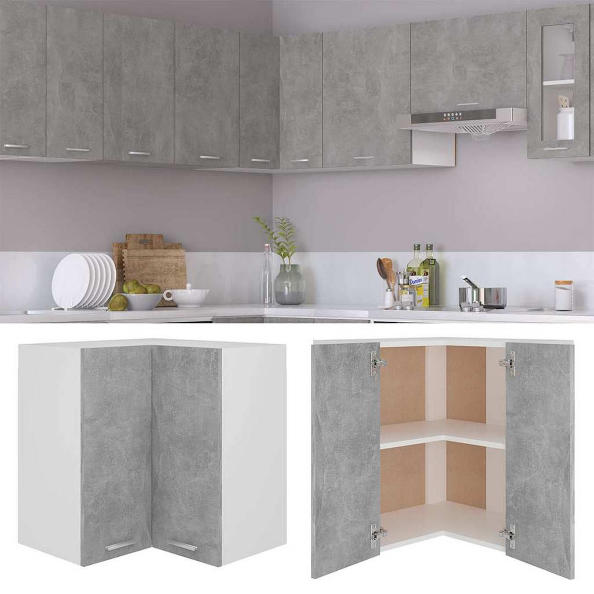 ECKHÄNGESCHRANK Betongrau 57/57/60 Cm Holzwerkstoff - Grau, Holzwerkstoff (57/60/57cm) - vidaXL