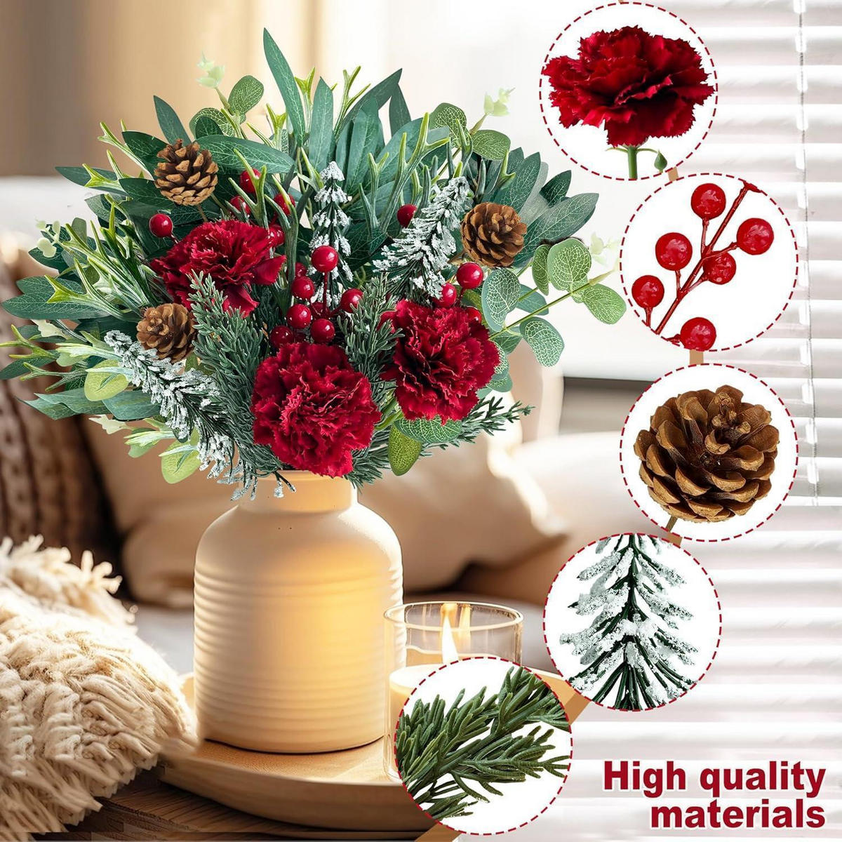 KÜNSTLICHE Zweige 45-teiliges Set mit roten Beeren und Blättern - Multicolor, Kunststoff (26cm)