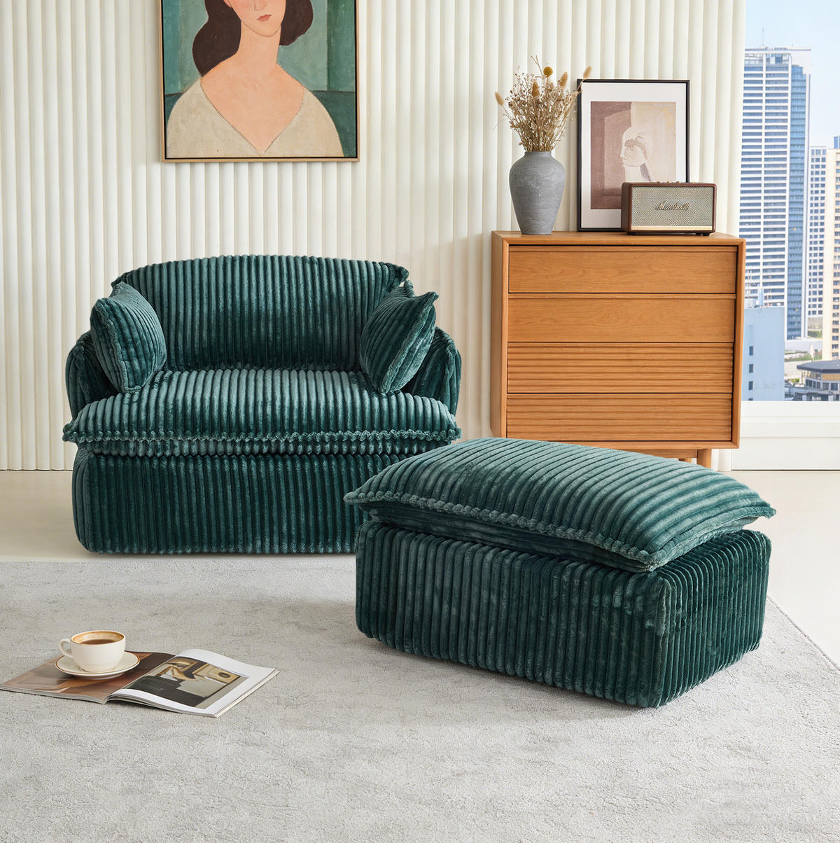 SESSEL mit Hocker 115 x 89 x 77 cm Grün 2-tlg. - Grün, Kunststoff (89/77/115cm) - Meubliv