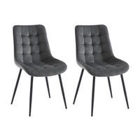 POLSTERSTUHL 2er-Set - Samt & schwarzes Metall - Grau - OLLUA - Grau, Textil (60/87/49.5cm) - Vente-Unique