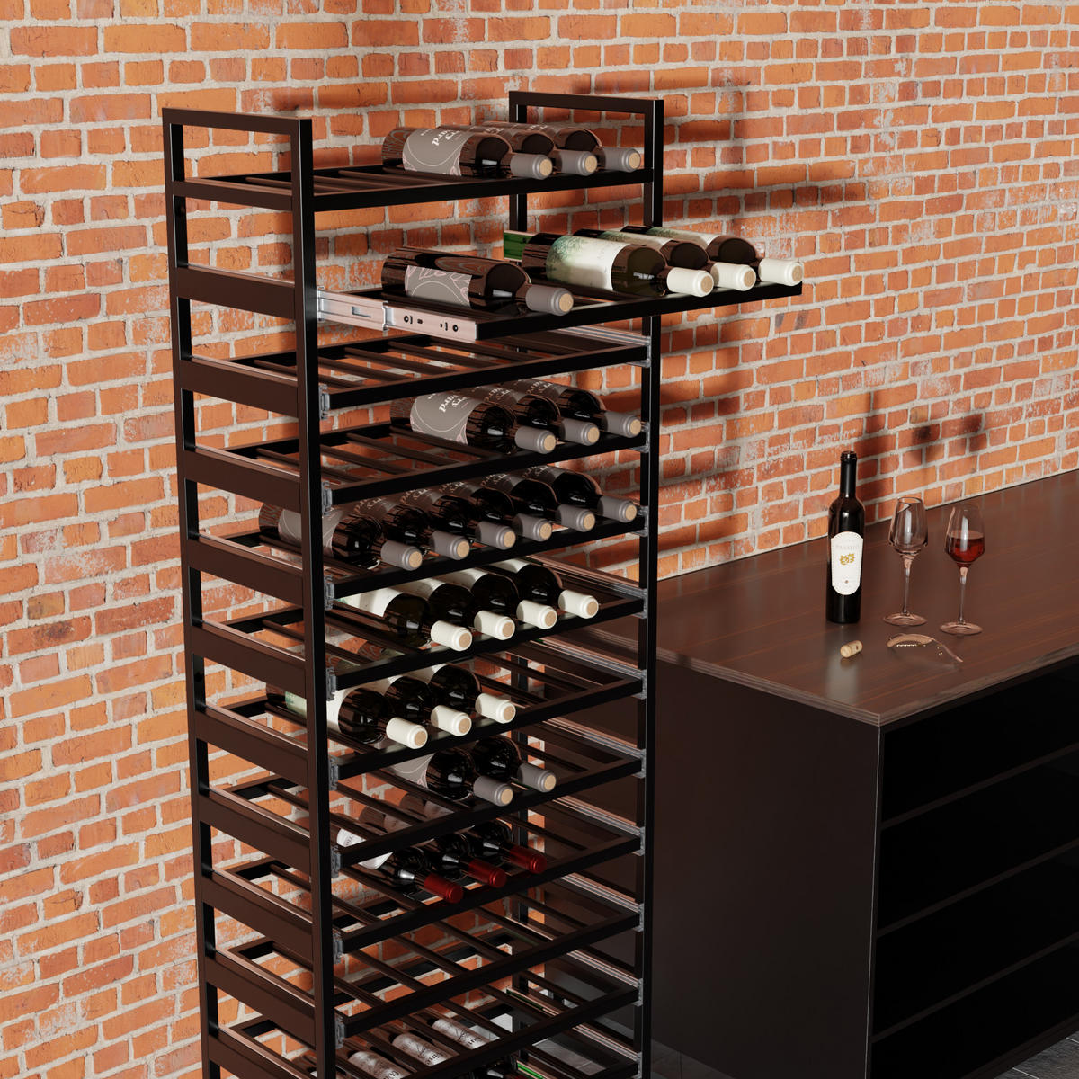 WEINREGAL Amarone Metall,Schwarz, Für 91 Weinflaschen 170/60/30cm - Schwarz, Metall (30/170/60cm) - Metalo Pro