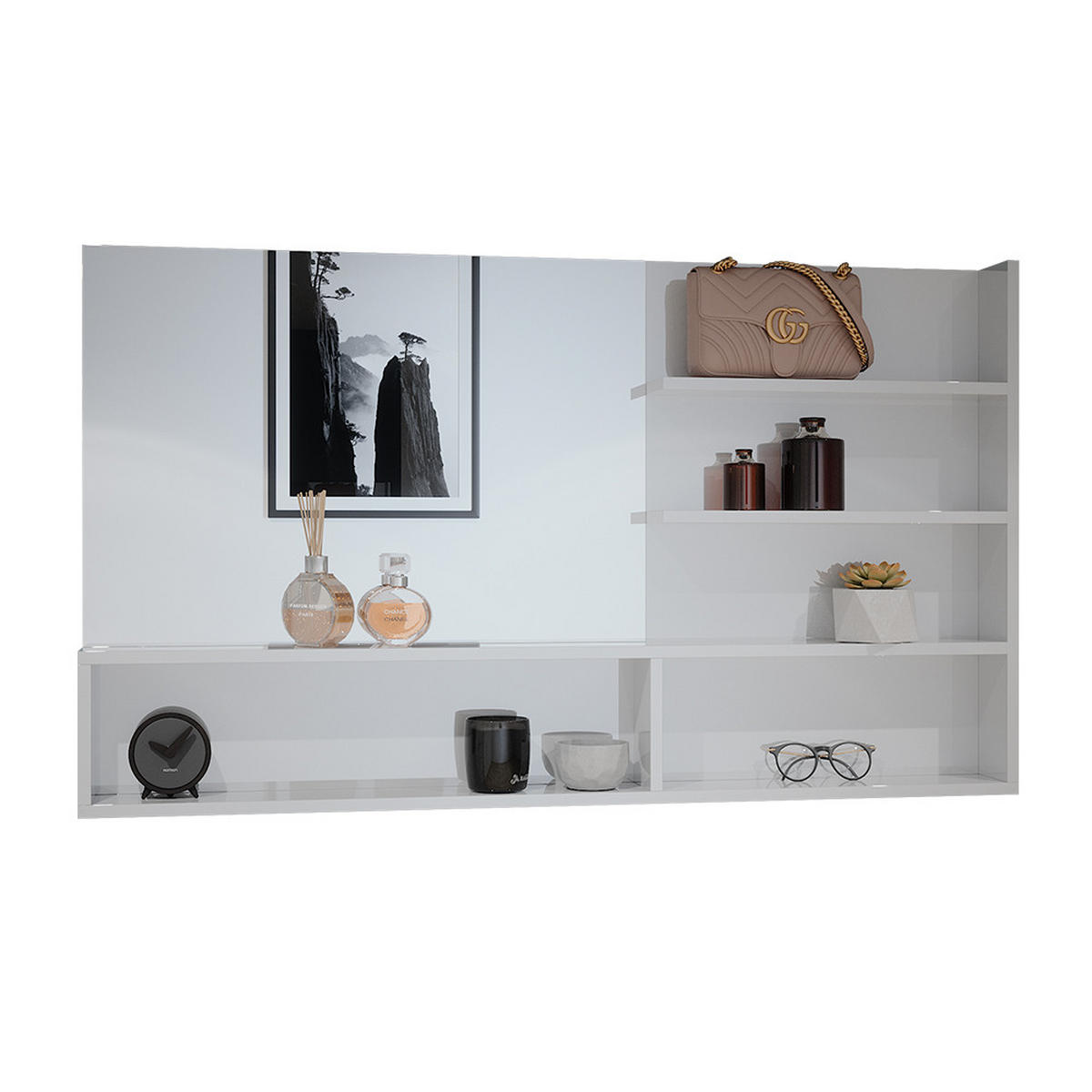SPIEGELREGAL Weiß Hochglanz 119.8 x 70 cm mit offenen Fächern - Weiß Hochglanz, Holzwerkstoff (119.8/70/11cm) - Vicco