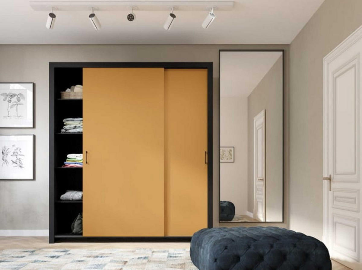 SCHIEBETÜRENSCHRANK - Kleiderschrank Sahara - 185 - Gelb - Gelb/Schwarz, Holzwerkstoff (185/206/60cm) - Möblo