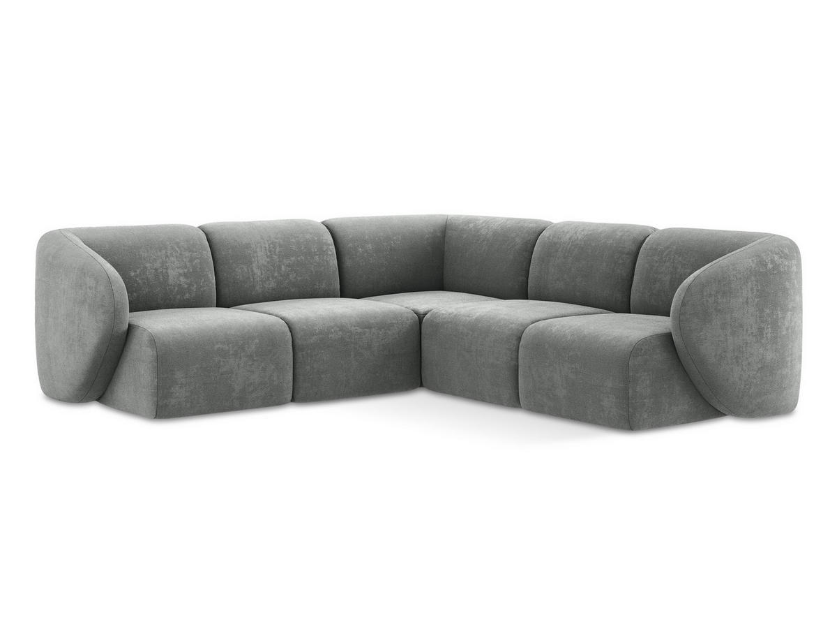 ECKSOFA Chenille Stoff Grau - Schwarz/Grau, Holzwerkstoff/Kunststoff (251/251cm) - Makamii