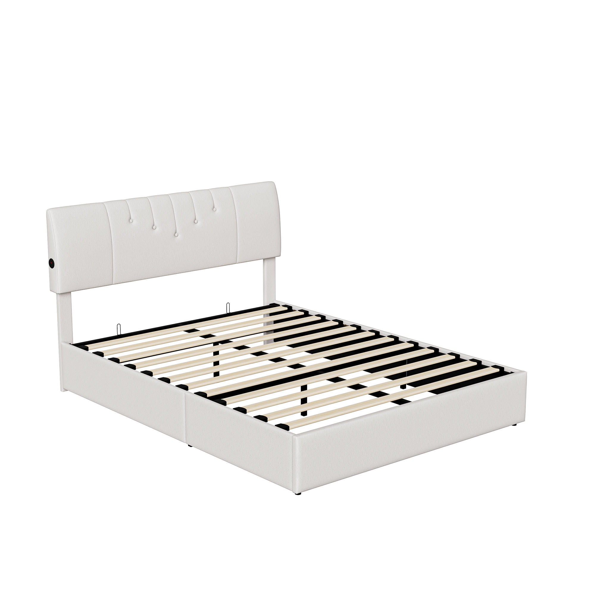 POLSTERBETT 160x200 cm USB Steckdose Hydraulik Stauraum Samt weiß - Beige, Holz (160/200cm) - LEBENLANG