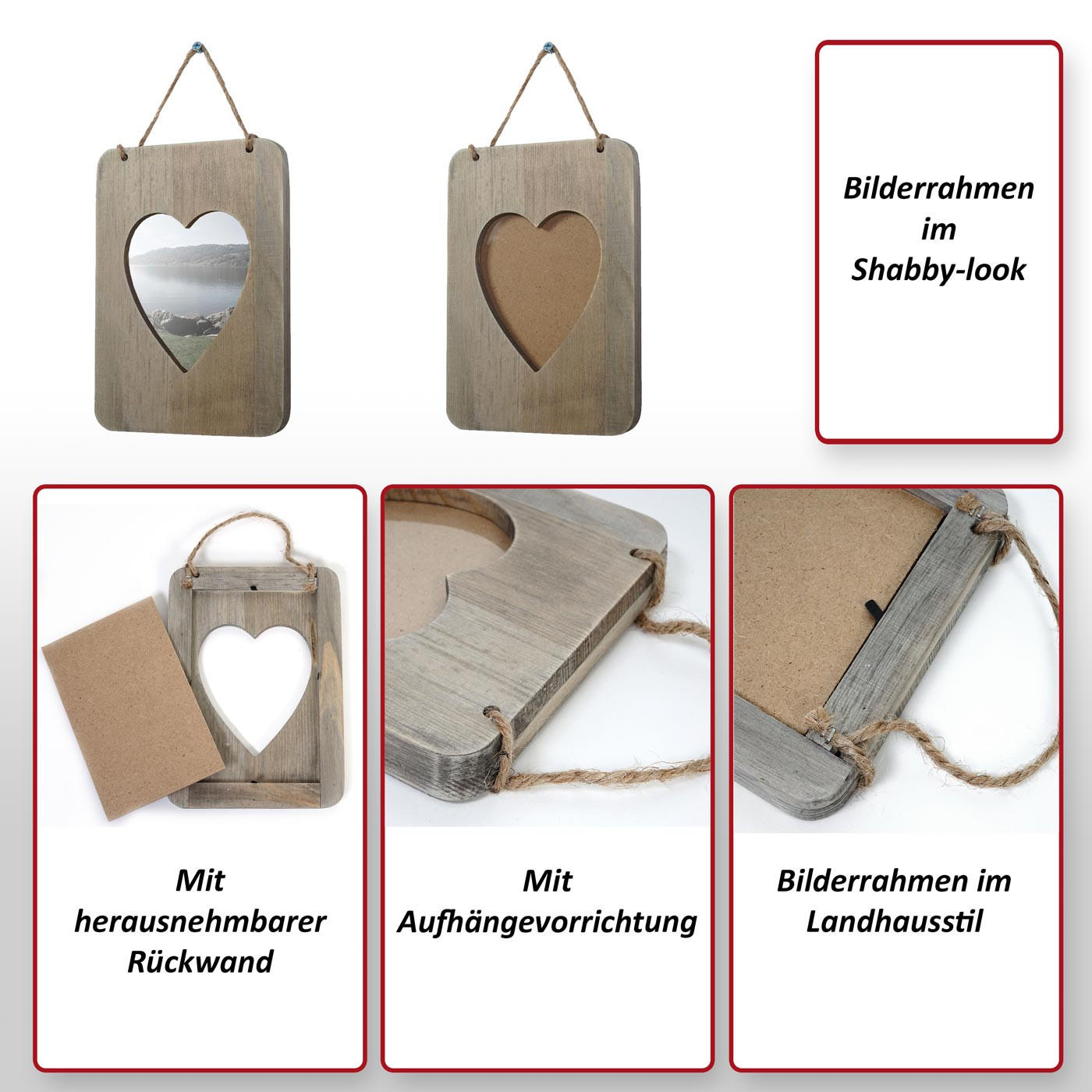 BILDERRAHMEN SHABBY-LOOK rechteckig Grau - Grau, Holz (13/26/2cm) - MCW