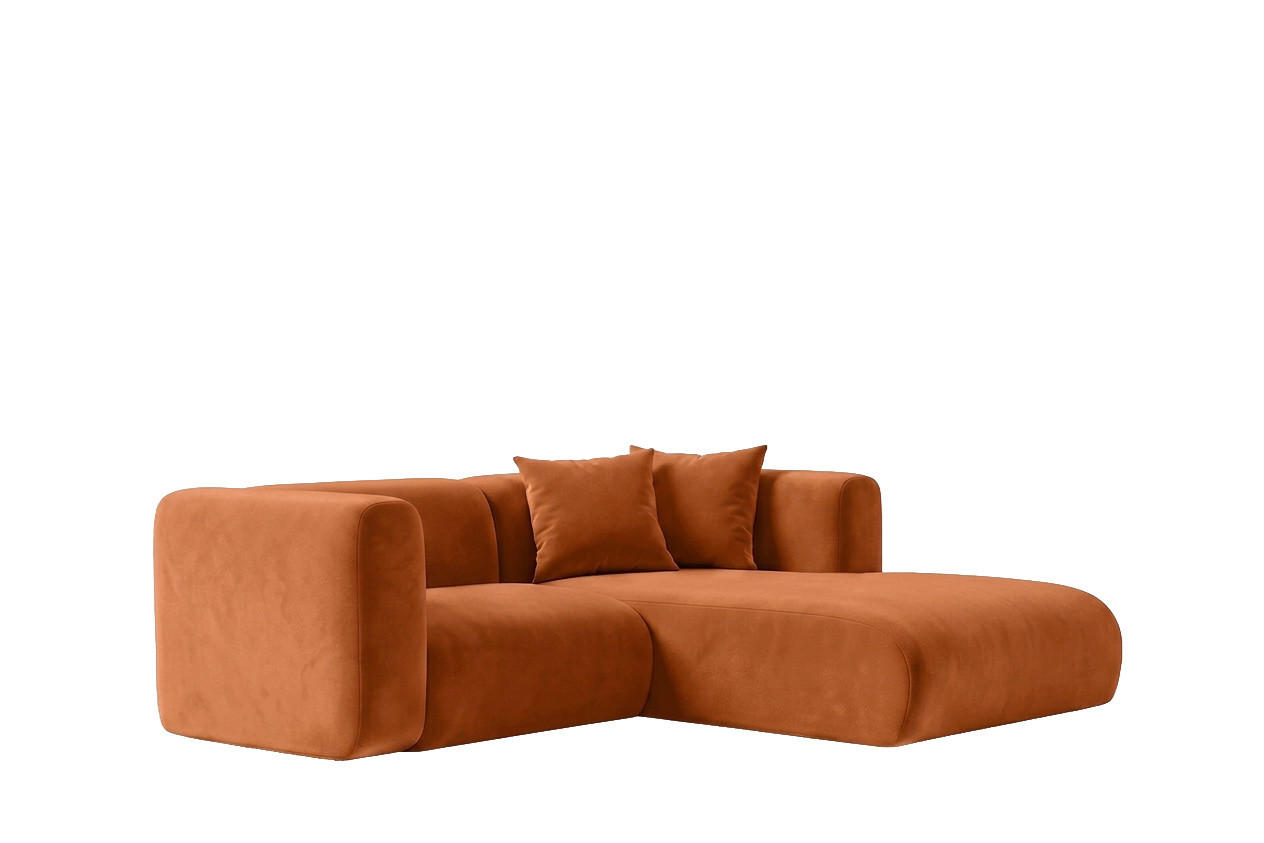 ECKSOFA L-Form mini, Velvet-Stoff Bluvel, Zimtfarbe, Rechts, GRETA - Orange, Holz (226/179cm) - Kaiser Möbel