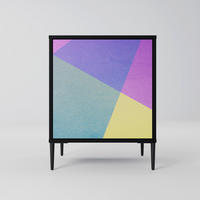SIDEBOARD BRIGHT GEOMETRY, Schwarz, 57,5x42x72,5 cm, Schwarze Metallfüße - Multicolor/Schwarz, Holzwerkstoff/Metall (57.5/72.5/42cm) - SpaceRebels