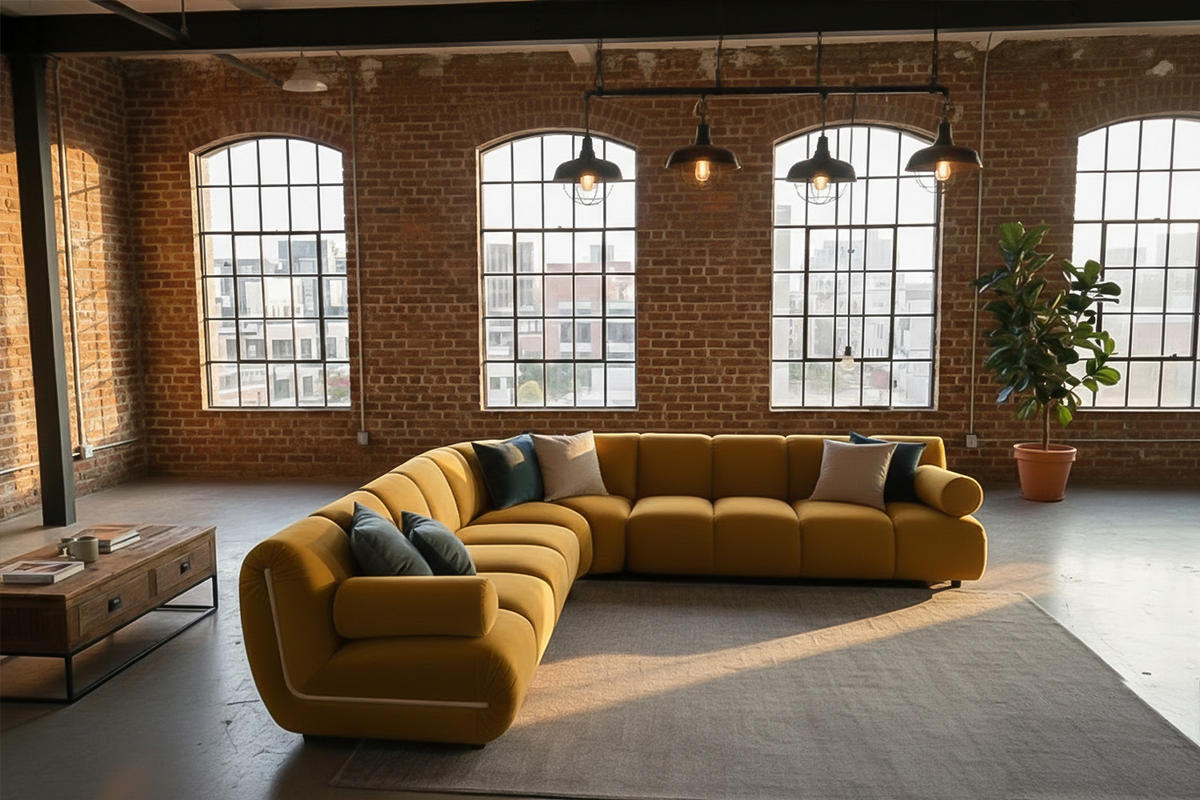 MODULSOFA LAYLA Gelb Velvet - Gelb/Schwarz, Buchenholz/Textil (305/305cm) - KAWOLA