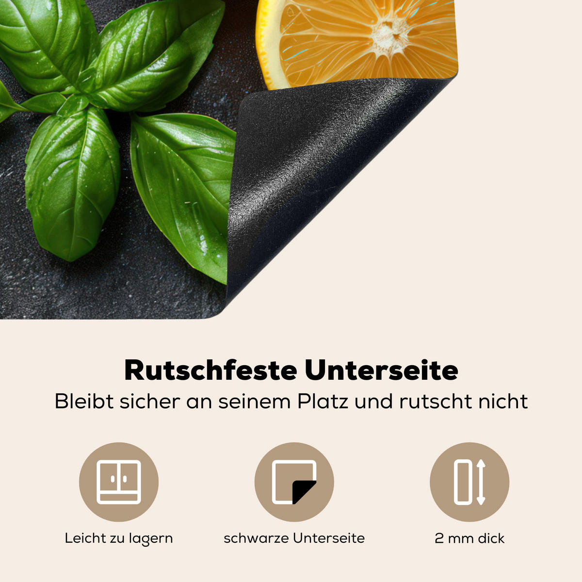 HERDABDECKPLATTE Obst - Grau - Konkret - Orange - Pflanzen Ceranfeldabdeckung 59x52 cm - Anthrazit, Kunststoff (59/52/0.2cm) - MuchoWow
