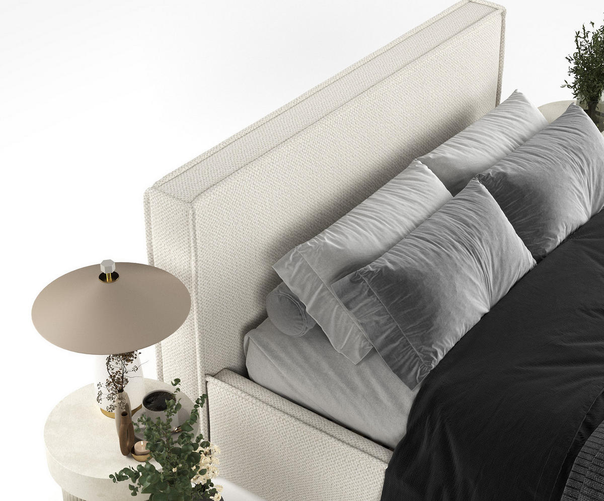 POLSTERBETT Lounge Beige 160/200 cm im Chenille-Stoff - Beige/Schwarz, Holz/Holzwerkstoff (160/200cm) - Maison de Reve