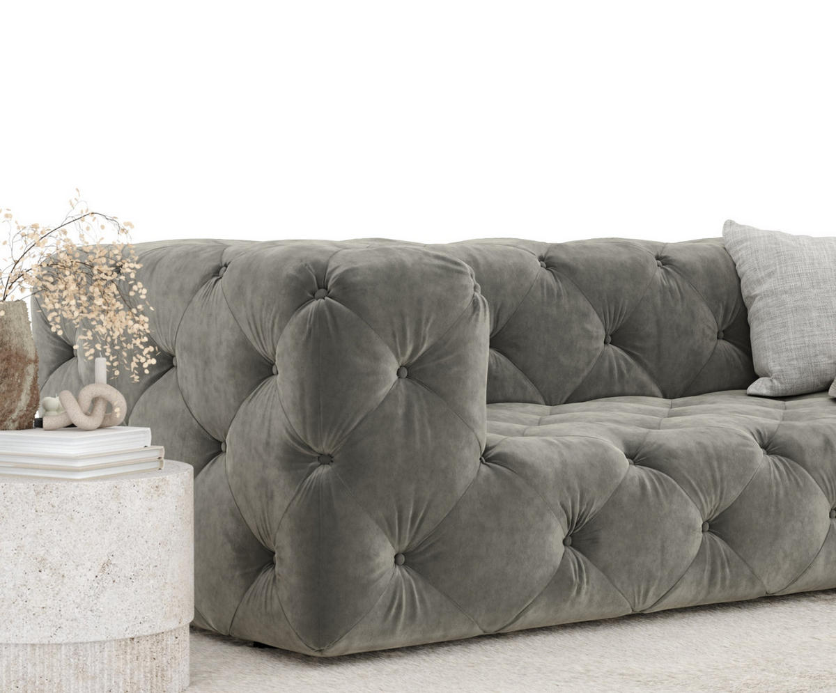3-SITZER-SOFA Cosimo Grau Samtstoff - Schwarz/Grau, Holz/Holzwerkstoff (230/71/100cm) - Maison de Reve