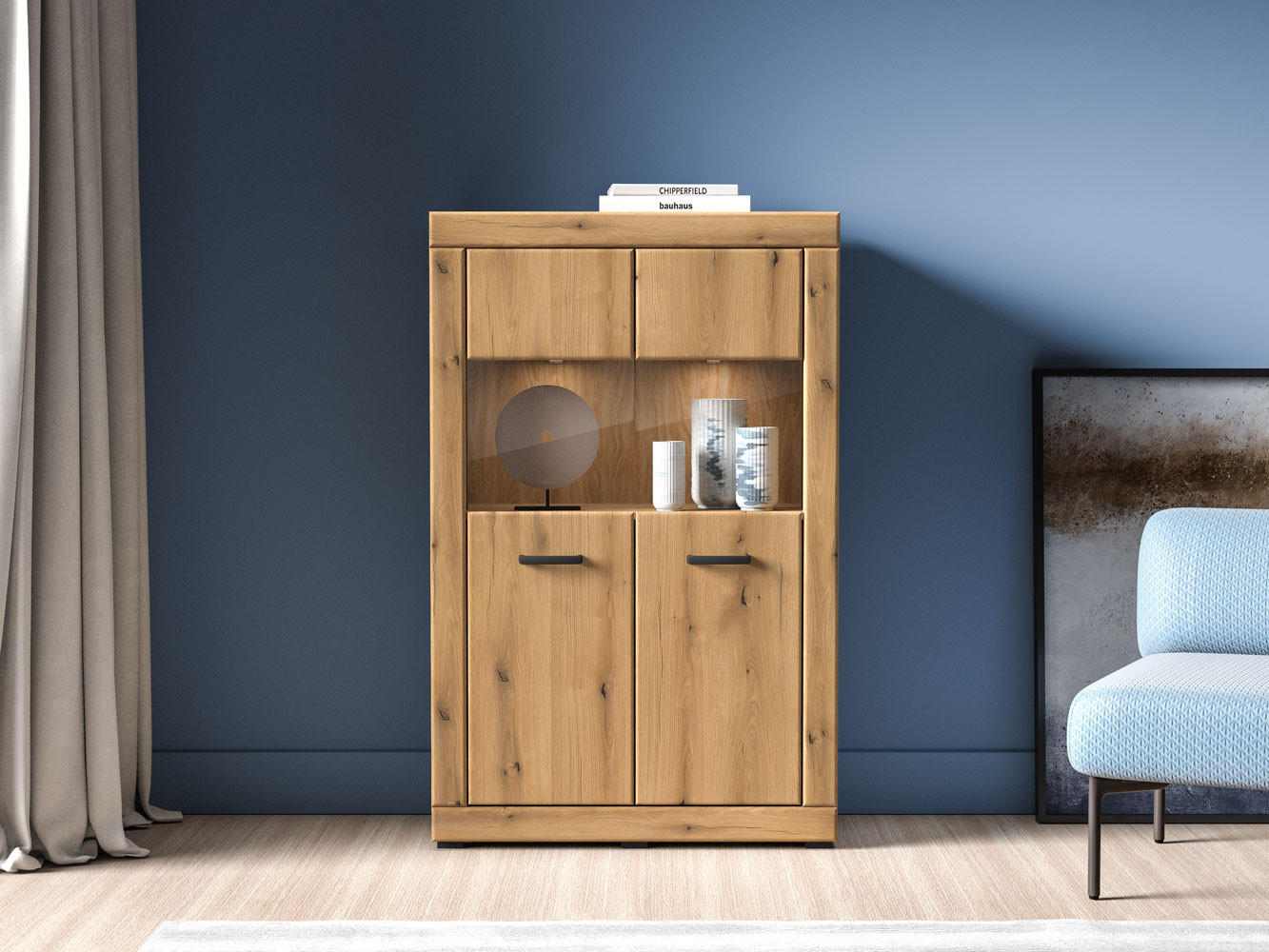 VITRINE Dora Evoke Eiche 92 / 40 / 144 cm - Eichefarben/Braun, Holz/Holzwerkstoff (92/144/40cm) - Feldmann-Wohnen