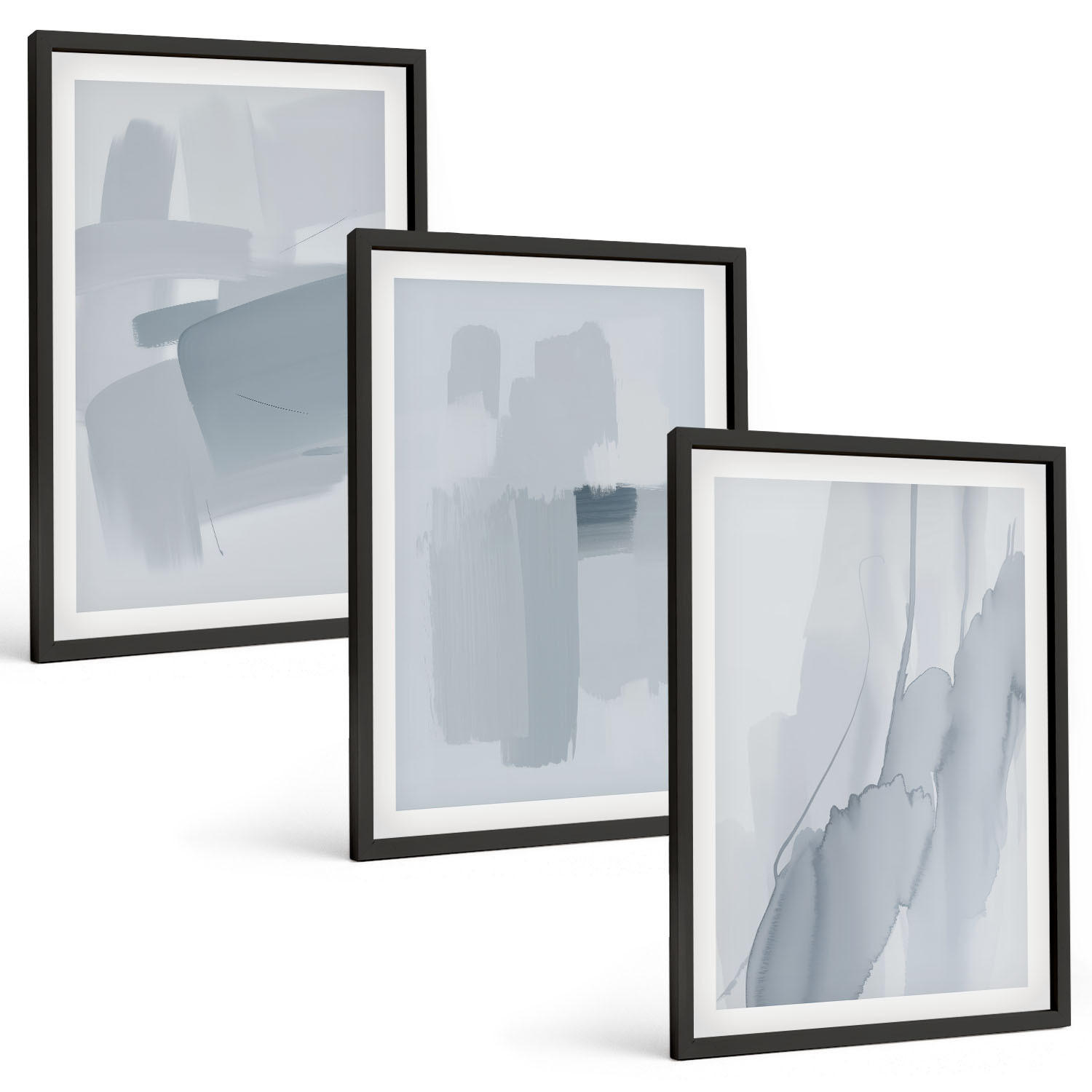 BILDER SET 3er Set - 40x60 cm Schwarzer Rahmen - Abstrakte Aquarellkunst - Schwarz, Kunststoff (40/60cm) - TULUP