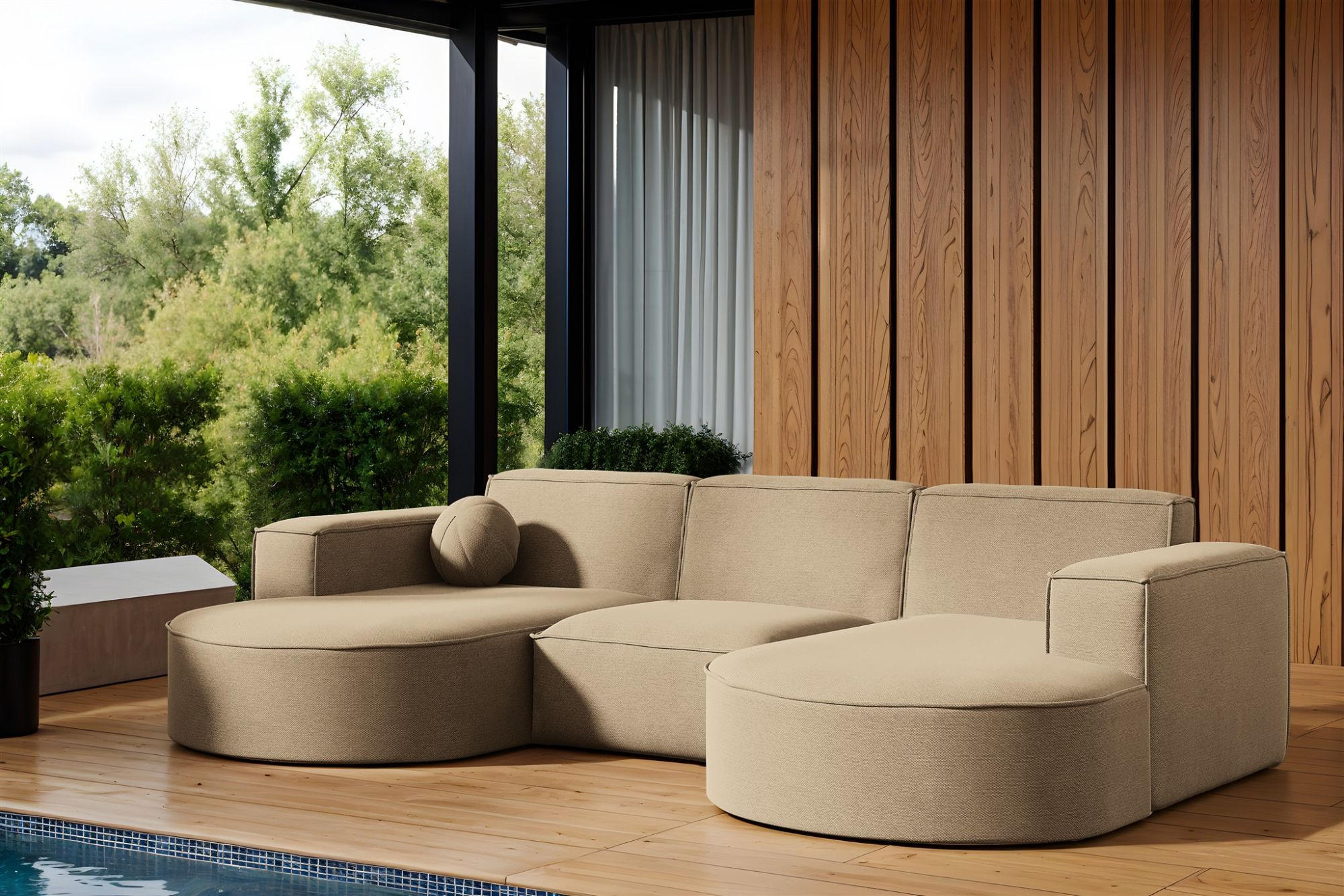 SOFA U-form Sunday - Beige, Holzwerkstoff/Textil (299/78/165cm) - Fun Möbel
