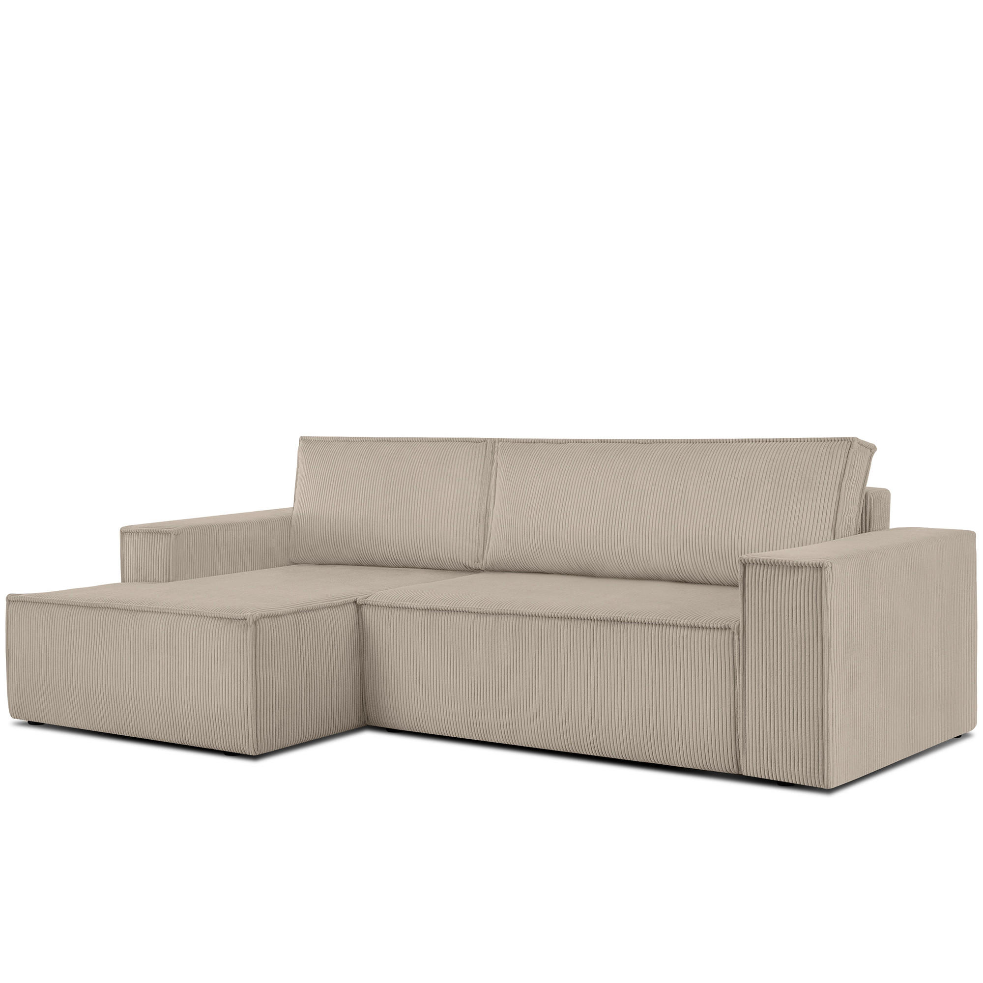 ECKSCHLAFSOFA-LINKS NAPI in Pet Friendly Cord-Stoff, beige - Beige/Schwarz, Textil (262/148cm) - KONSIMO®
