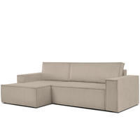 ECKSCHLAFSOFA-LINKS NAPI in Pet Friendly Cord-Stoff, beige - Beige/Schwarz, Textil (262/148cm) - KONSIMO®