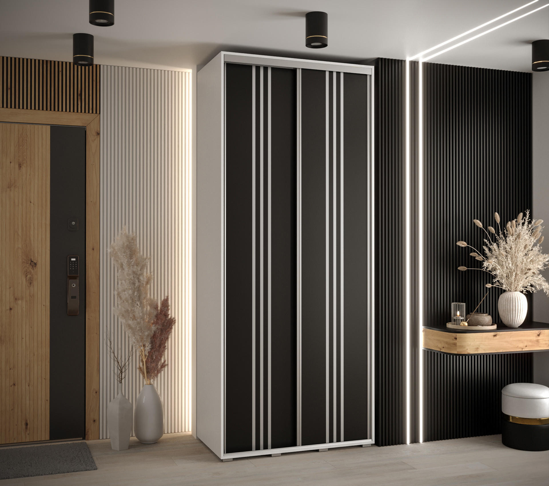 SCHWEBETÜRENSCHRANK 235,2/120/45 2-türig - Silberfarben/Schwarz, Holz/Metall (120/235/45cm) - Abiks Möbel