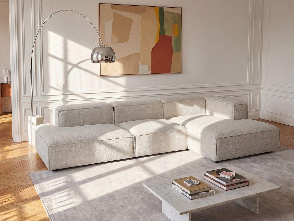 MODULIERBARES Sofa - 4 Personen - stoff - beige Ruzolo - Beige, Textil (330/67/169cm) - Vente-Unique